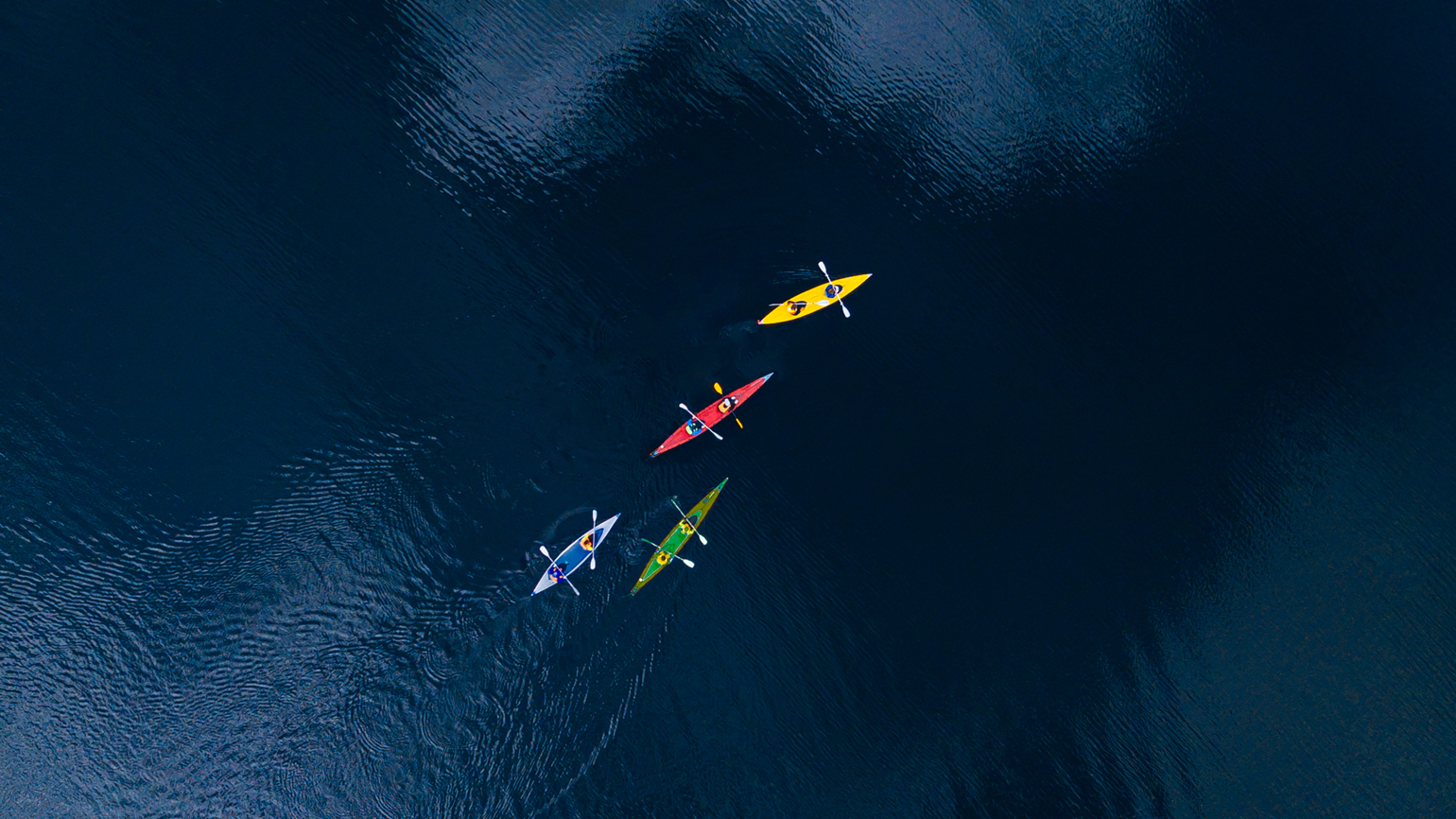 Aerial Shot Of Four Kayaks Aerial Shot Of Four Kayaks